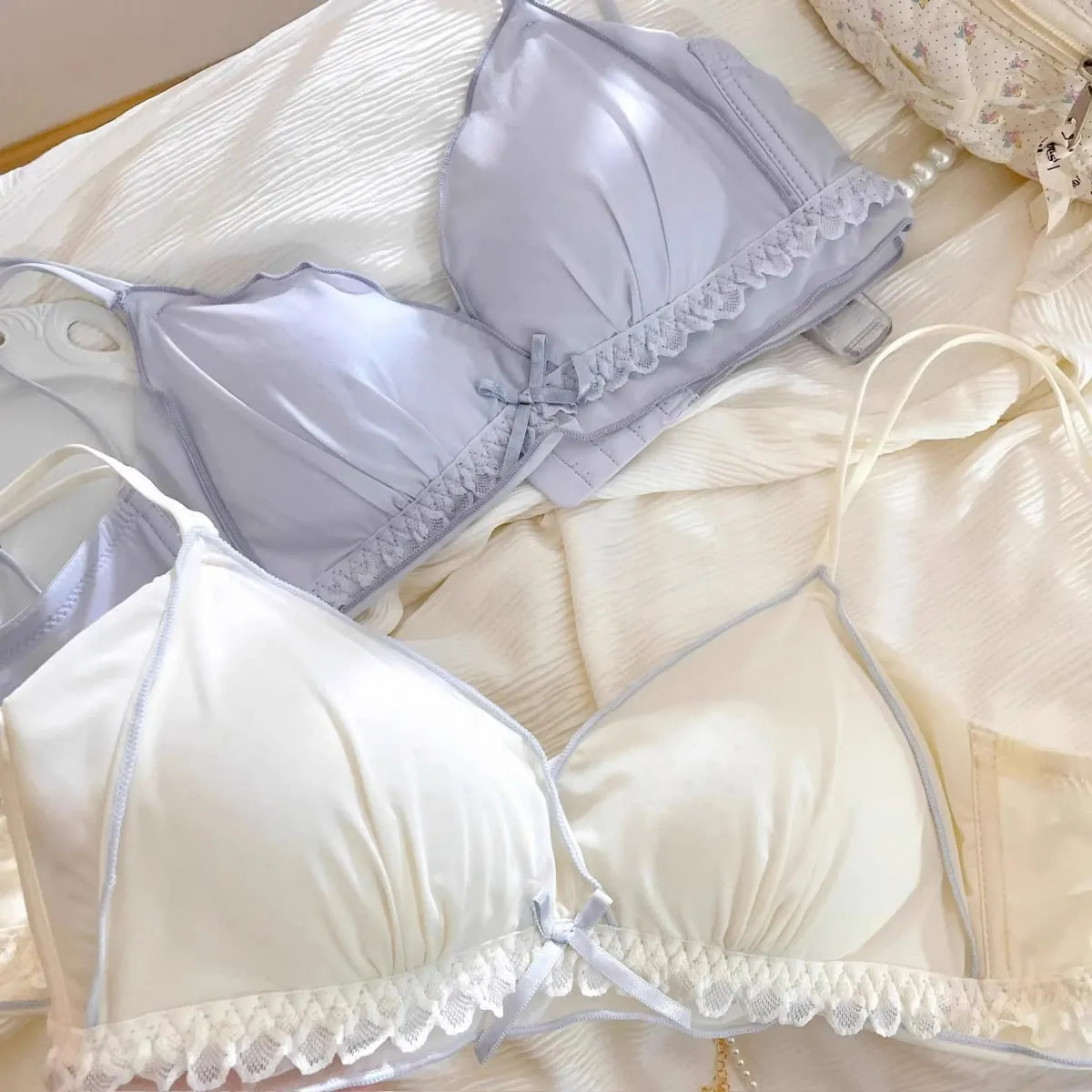 Süßes BH-Set für Mädchen mit dünnen französischen Körbchen, ohne Bügel, halterlose kleine Brüste, ohne Bügel — image 7
