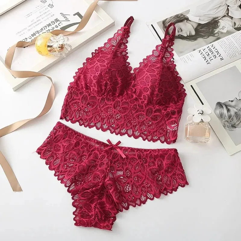 Sexy Lace Women's Underwear Set Seamless Wire-Free Hollow Out Bra and Panty with Embroidery Intimate Lingerie for Women — image 11