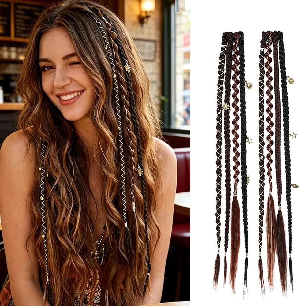 Bohemia Clip in Hair Extensions Fairy Hairpieces Synthetic Handmade Weaving Hair for Girls Party Halloween Christmas Festival — image 10