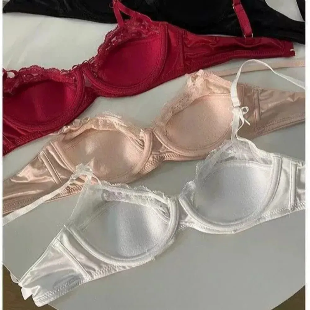 Mulheres nupcial conjunto de sutiã vermelho fino minimizador grande busto francês meia xícara sexy renda lingerie roupa interior para o casamento do feriado — image 7