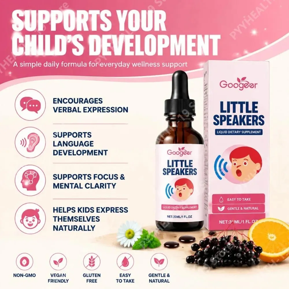 Googeer Little Speakers folyékony kiegészítő B12 vitamin D3 Zeolit ​​a verbális kifejezéshez, nyelv és fókusz támogatása gyerekeknek 30 ml