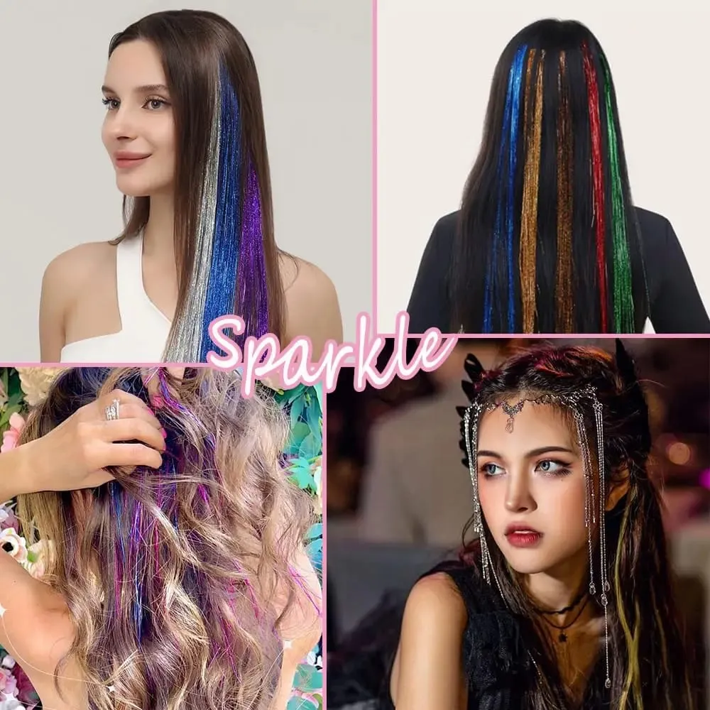 Hair Tinsel 12pcs Shiny Hair Metal Ribbon Clip Wig Piece Glitter Ribbon In Hair Party Focus Delicate Eye-Catching Gift Synthetic — image 7