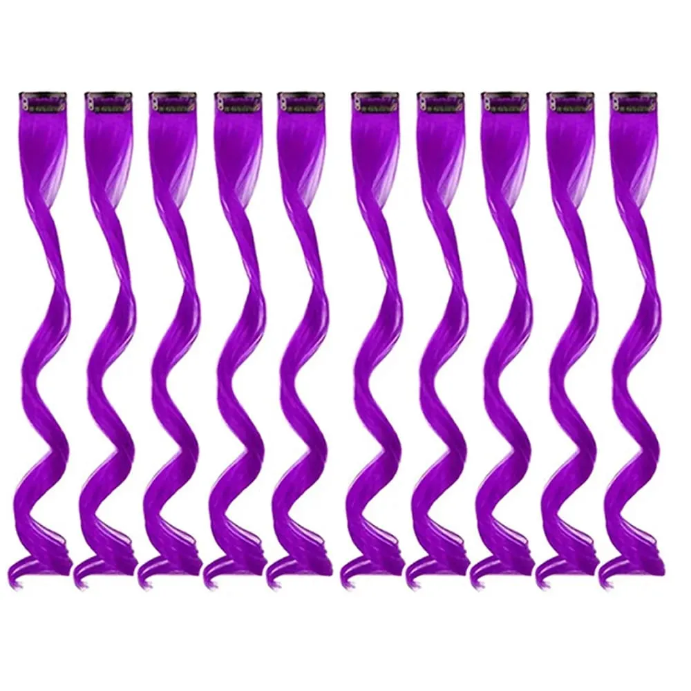 10 piece set of colored curly hair extensions clip style highlight hair patches single clip style one-piece women's dark hair — image 9