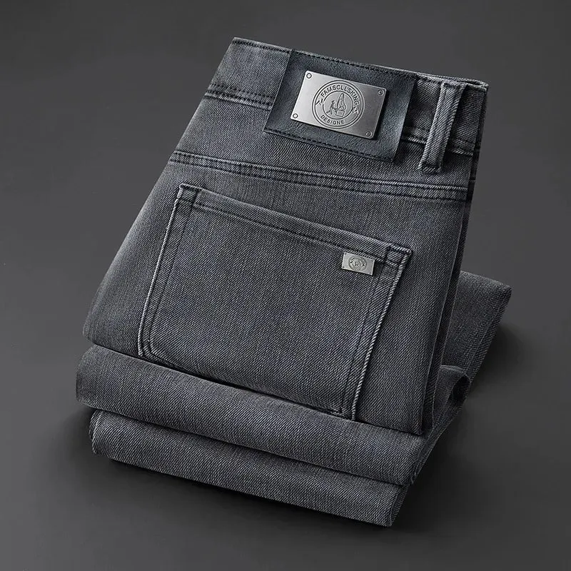 Jeans Abu-abu Mewah Ringan untuk Pria 2024 Musim Gugur dan Musim Dingin Kesederhanaan Modis Semua Pertandingan Slim-Fit Celana Panjang Kasual High-End — image 1