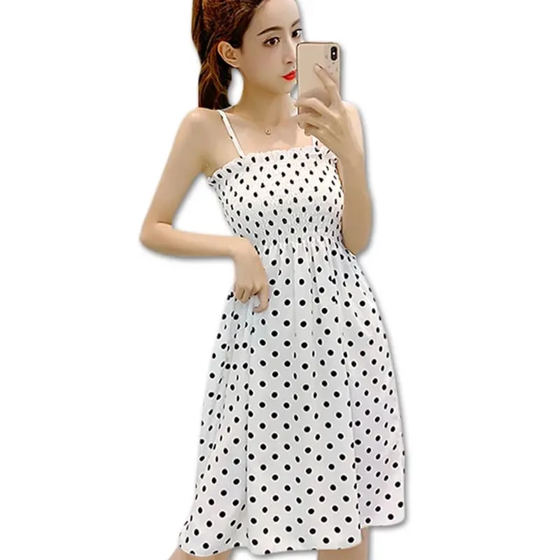 Mga Mini na Dress sa Tag-init Fashion Pambabae Elastic High Waist Casual Spaghetti Strap Sleeveless Dress Women Chiffon Dresses Vestidos — image 25