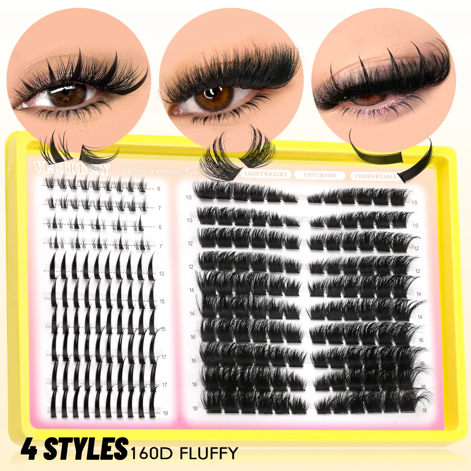 4-in-1 208pcs Lash Clusters 1style Manga Lash+2 style Spiky Botoom Lash+1 style Cat Eye Eyelashes DIY Clusters Lashes