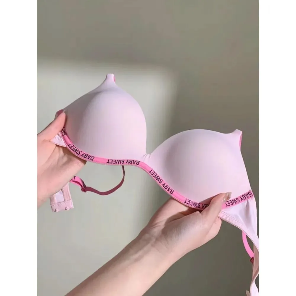 New Dopamine Color Seamless Wireless Bra Set Push Up Gather Sexy Lingerie Panties Underwear For Women 32‑38AB bra set — image 3