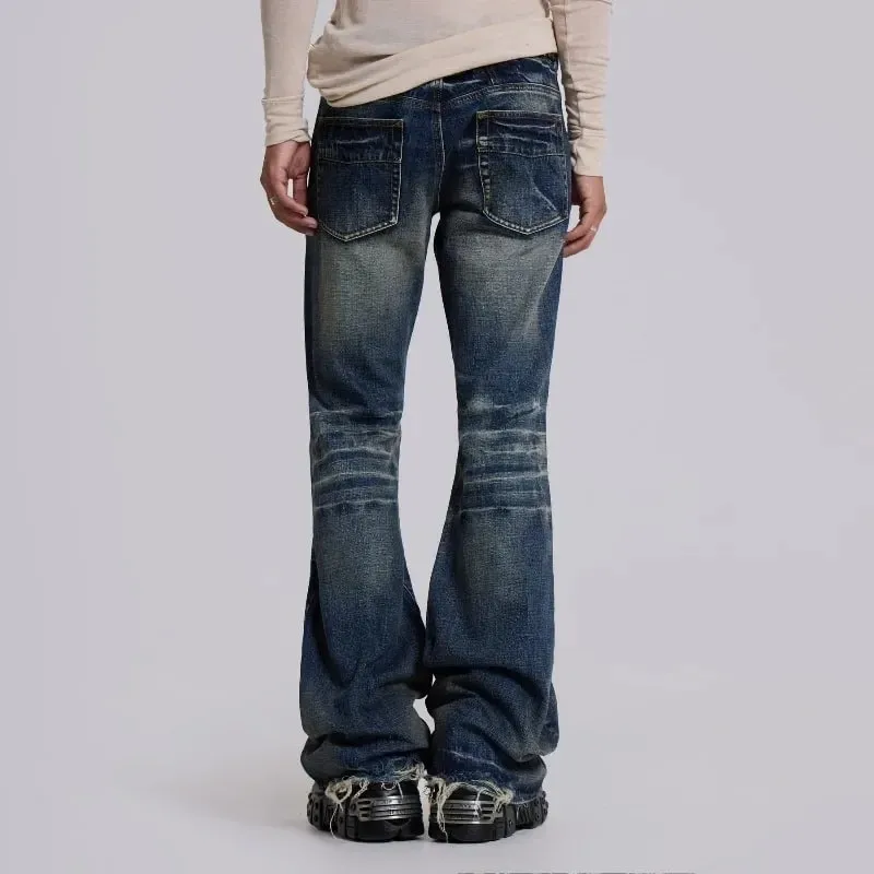 Y2K Mid Blue Flared Jeans Washed Men Women Bootcut Jeans Gothic High Street Unisex Streetwear Baggy wide leg Pants — image 3