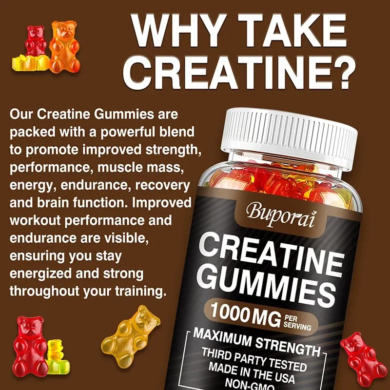 Creatine Monohydrate Gummies - Pre/post Workout Fitness Strength Muscle Building Provide Energy Supplements — image 7