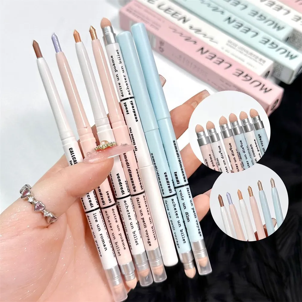 Korean 2 in 1 Lying Silkworm Eyeliner Pen Bionic Shading Glitter Highlighting Instant Big Eye Effect Brighten Eyeshadow Makeup
