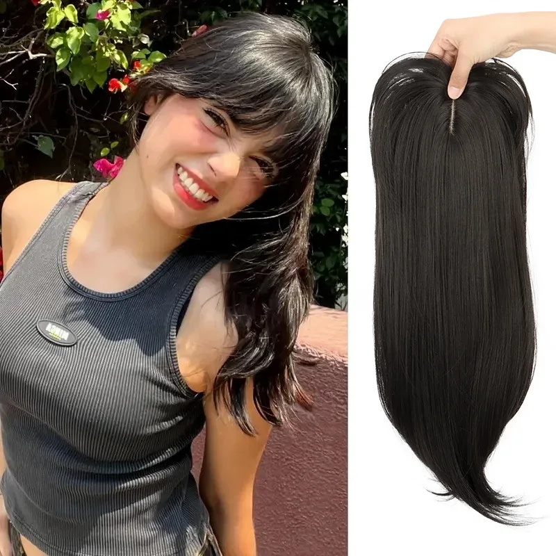 Synthetic Topper Hair Long Straight Invisible Hair Extension Loss Hairpiece Heat Resistant Fiber For Women Daily Styling