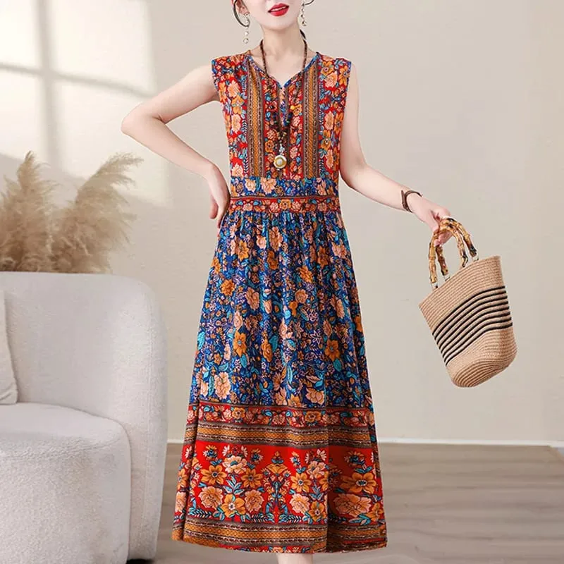 New Fashion 2026 Casual Summer Clothes Dresses For Women Vintage Dress V-neck Fashion Plus Size Women Clothing