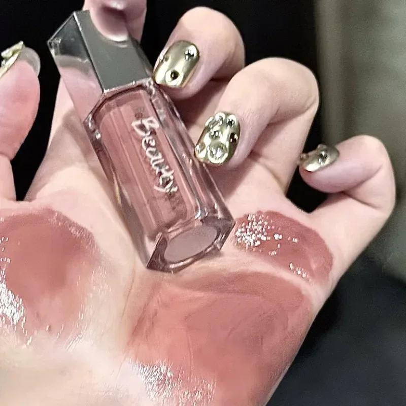 Lodowy przezroczysty brązowy błyszczyk nawilżający błyszczący szminka w płynie Nude światło wodne szklane lustro błyszczyk do ust długotrwały makijaż — image 3