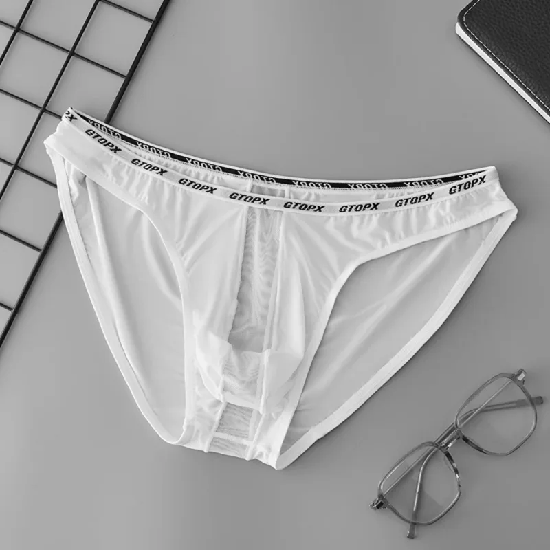 U convexo bolsa cintura baixa cuecas masculinas de malha transparente tecido respirável fino adequado para todas as estações — image 10