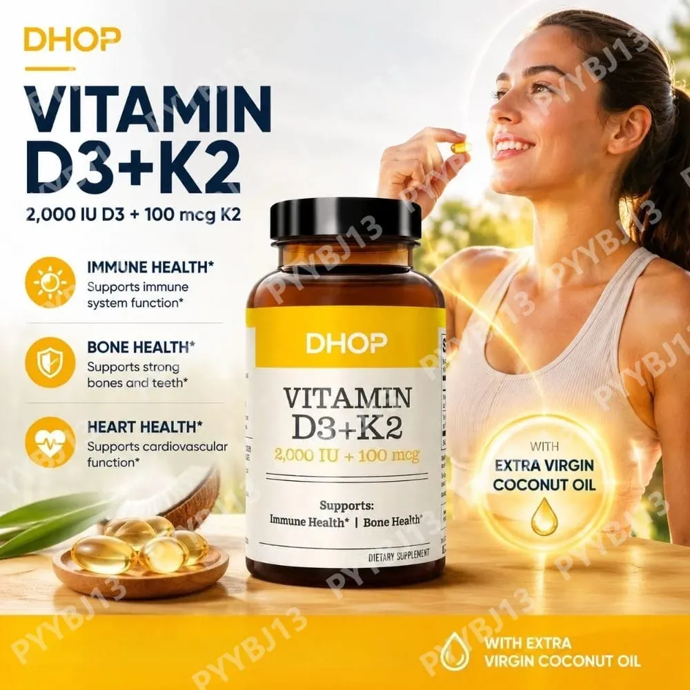 Vitamin D3+K2 Capsules 2000 IU + 100 Mcg - Bone Health & Immune Support Calcium Absorption Daily Wellness Formula 90ct — image 2