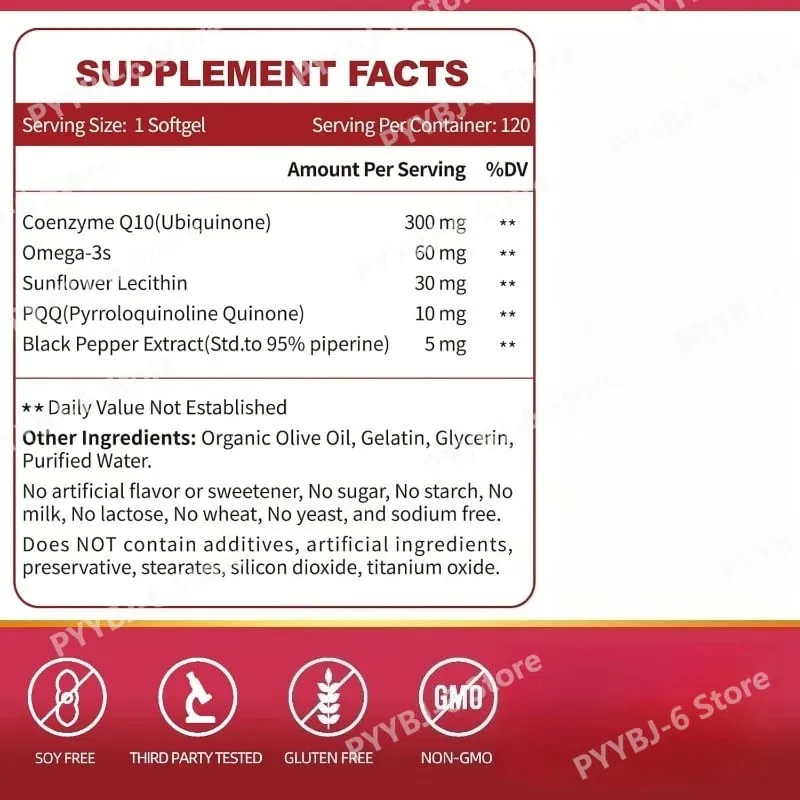 CoQ10 300mg Softgels with PQQ Omega-3 Coenzyme Q10 High Absorption Antioxidant Daily Energy Support Non-GMO 120 Count Adults