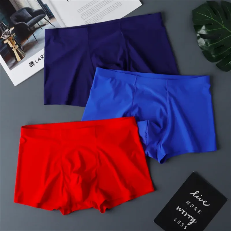 3PCS Mataas na Kalidad ng Panlalaking Ice Silk na Kasuotang Panloob sa Tag-init na Manipis Makahinga na Seamless na Panty Sexy na Panlalaking Panloob na Plus Size — image 11