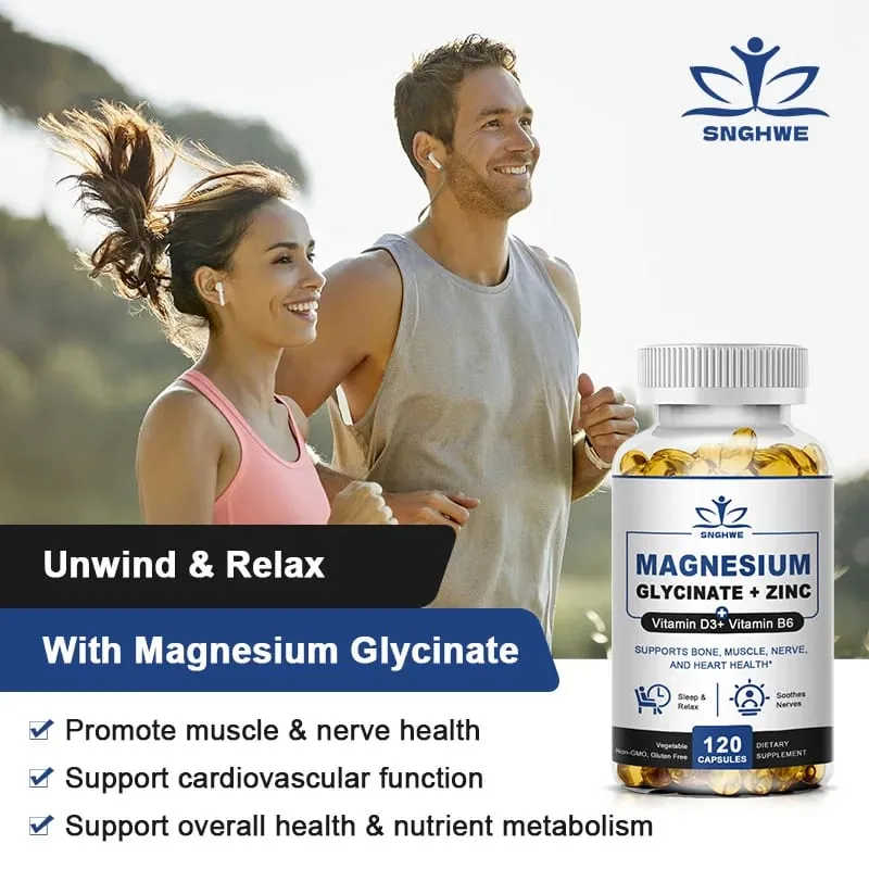 Magnesium & Zinc Capsules for Muscle Joint Bone Enzyme & Heart Health Rest &Relaxation Magnesium Glycinate Supplement