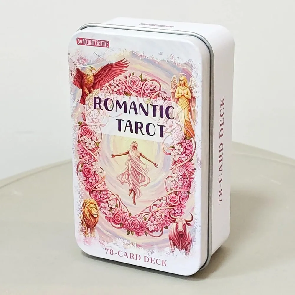 Baralho de tarô romântico rosa fantasia em caixa de lata 11*6.2cm baralho completo de 78 cartas com livro de instruções oráculo de adivinhação espiritual — image 4