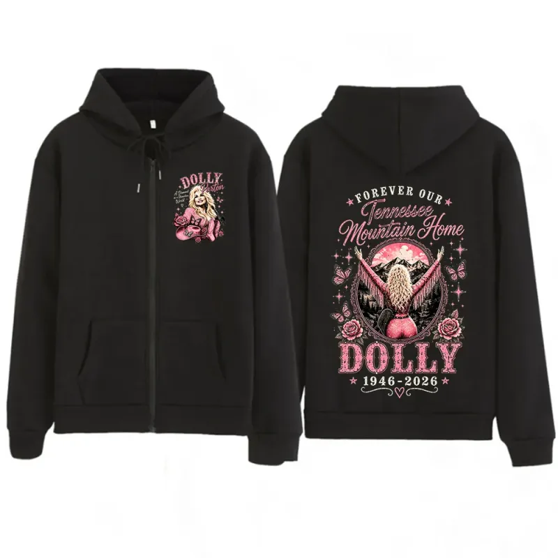 Dolly Parton Tribute 1946-2026 Country Music Zipper Hoodies Homens Mulheres Moda Casual Zip Up Moletom Com Capuz Jaquetas Casacos — image 1