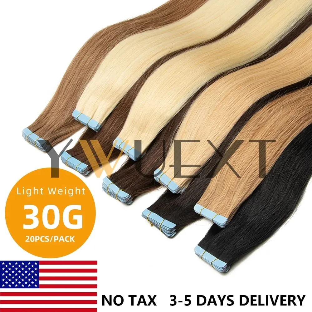 Lightweight Tape in Human Hair Extensions 12-20 inches Seamless PU Skin Weft Tape Hair Natural Straight 20pcs/pack 30G Tape Glue — image 2
