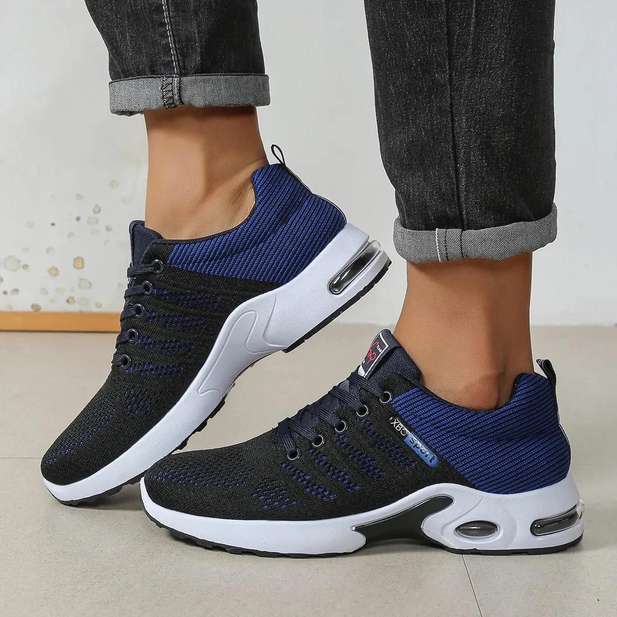 Men's Breathable Lace-Up Running Shoes Knitted Mesh Casual Shoes Comfortable Cushioned Sole Daily Shoes — image 2