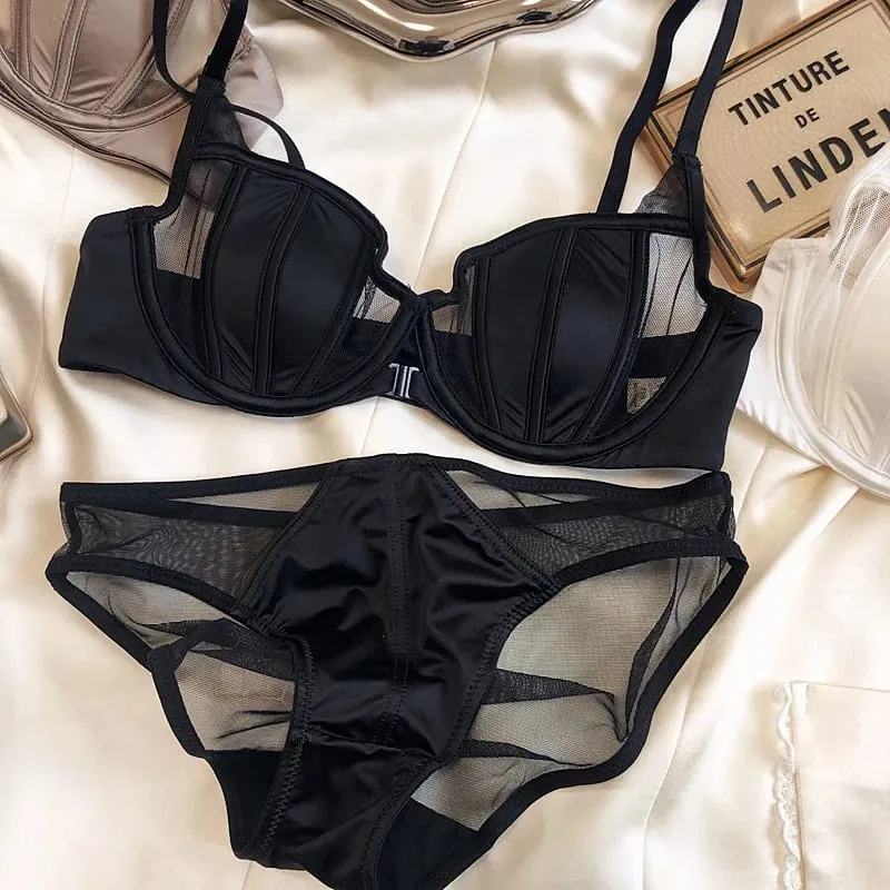 Summer Lace Thin Cup Women Underwear Front Buckle Push Up Bra Set Adjustable Strap Brassiere Beautiful Back Lingerie
