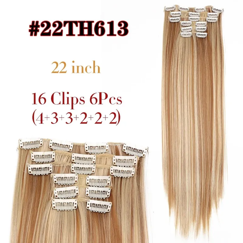 Black Clip In Extensions Straight 22" Long Synthetic Thick Clips On Hair Piece For Women 6Pcs/Set Curly Full Head Weddings Daily — image 18
