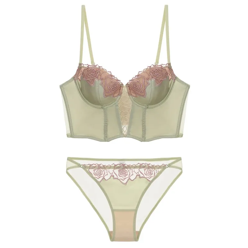 Women Sexy Lace Push Up Bra Set Flower Embroidery Lingerie Bra Snd Panty Set Elegant Ladies Padded Underwear — image 2