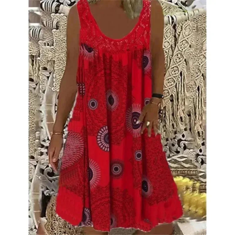 Dam S-5XL storlek Digitaltryckt off shoulder sexig camisole löst sittande klänning spets fritidsklänning sommarklänning — image 4