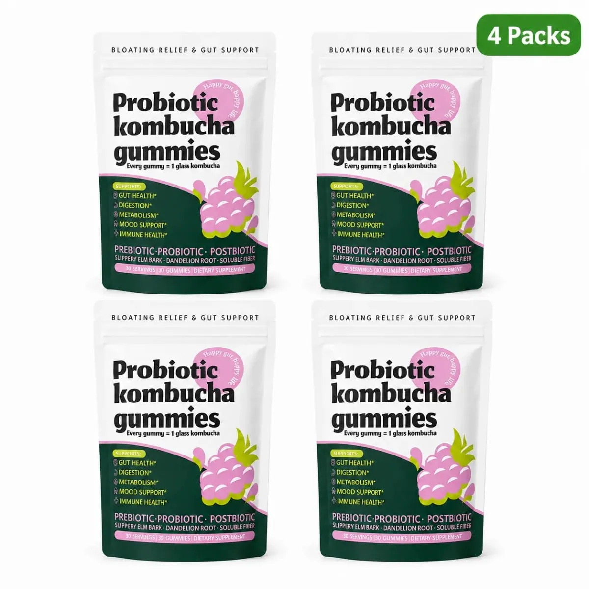 Probiotic Kombucha Gummies Berry 30 Ct Prebiotic Postbiotic Gut Health Digestion Bloating Relief Immune Vegan Non-GMO Supplement — image 11