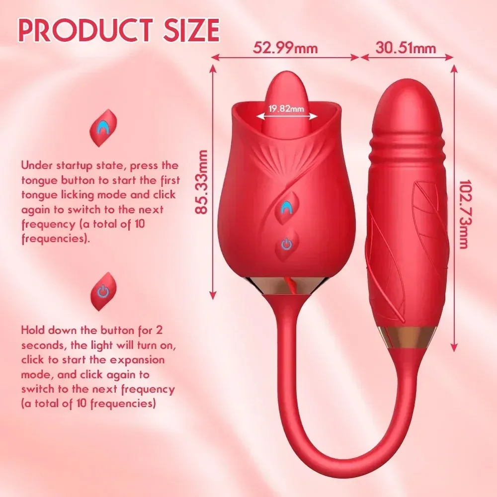 Rose Licking Vibrator para sa mga Babae Teleskopikong Dildo Napakahusay na Pagtulak sa Vagin Massager Dila Clitoris Stimulation Mga Laruan ng Pang-adulto — image 4