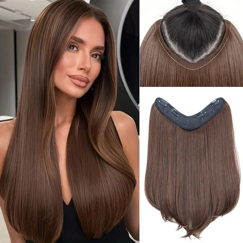 24Inch Synthetic Invisible Hair Extensions for Women Micro-Roll V-Shaped Design 4 Clips Enhance Hair Volume — image 7