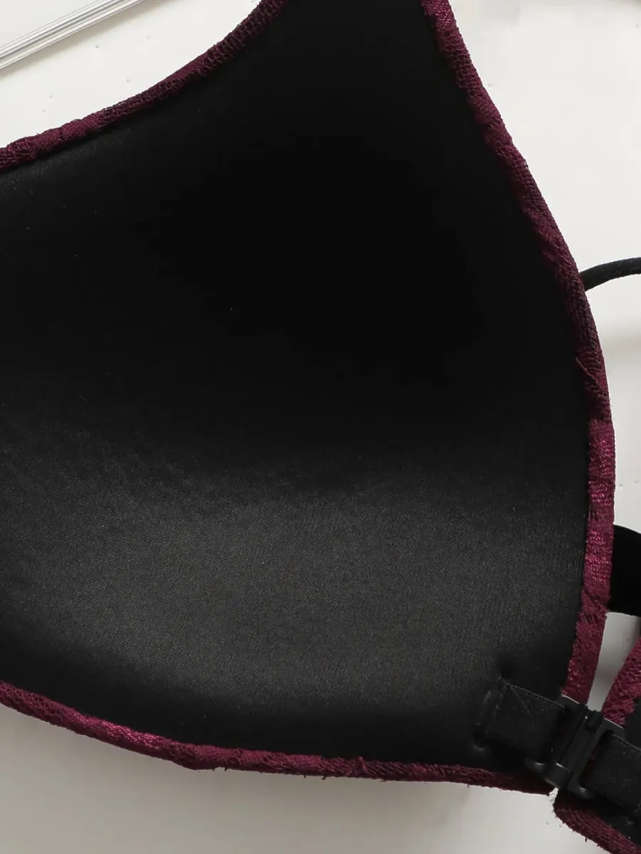 Sexy Burgundy Red Lace Wireless Front Closure Bra Set Push Up Padded Bralette & G-string Women Romantic Lingerie Set 70B-85B — image 4