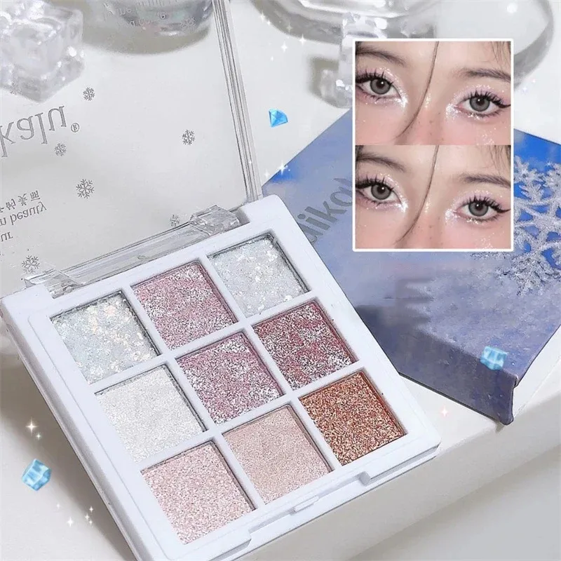 9Colors Glitter Eyeshadow Palette Pearlescent Earth Color Eye Shadow Shimmer Highlight Sparkling Sequin Gold Silvery Eyes Makeup