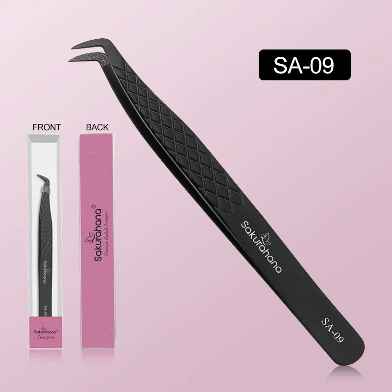 High-end Eyelash Tweezers Black Fiber Tip For Lash Extensions Mega Volume Mink Lashes Tool Straight Head Curved Tip — image 9