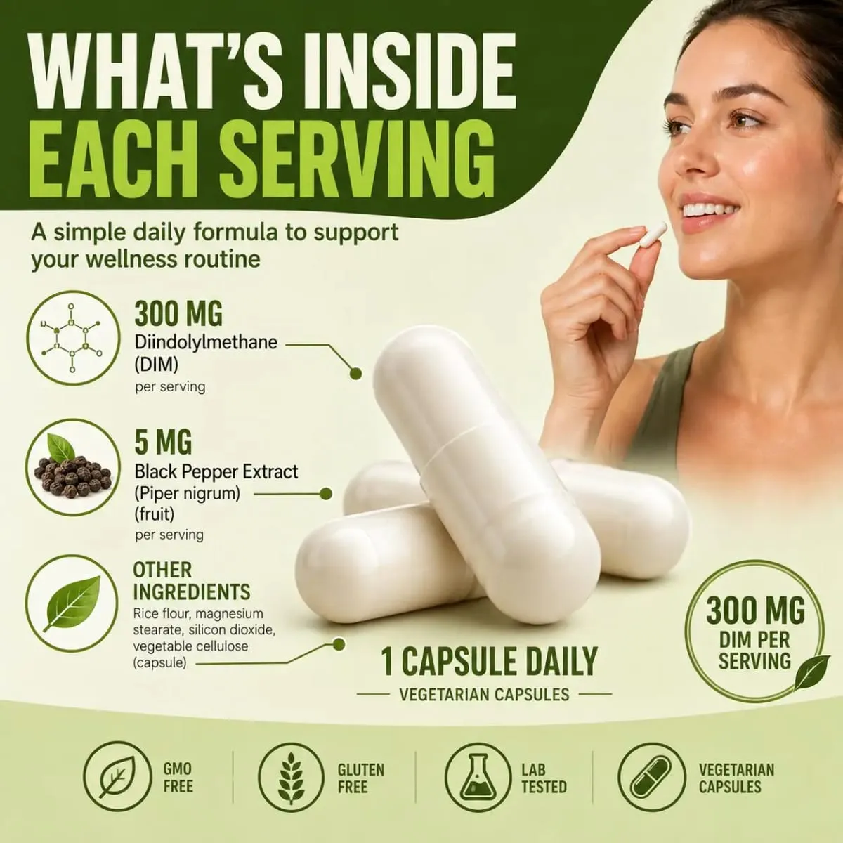 DIM Diindolylmethane Vegetarian Capsules with Black Pepper Extract GMO Free Gluten Free 240 Capsules — image 4