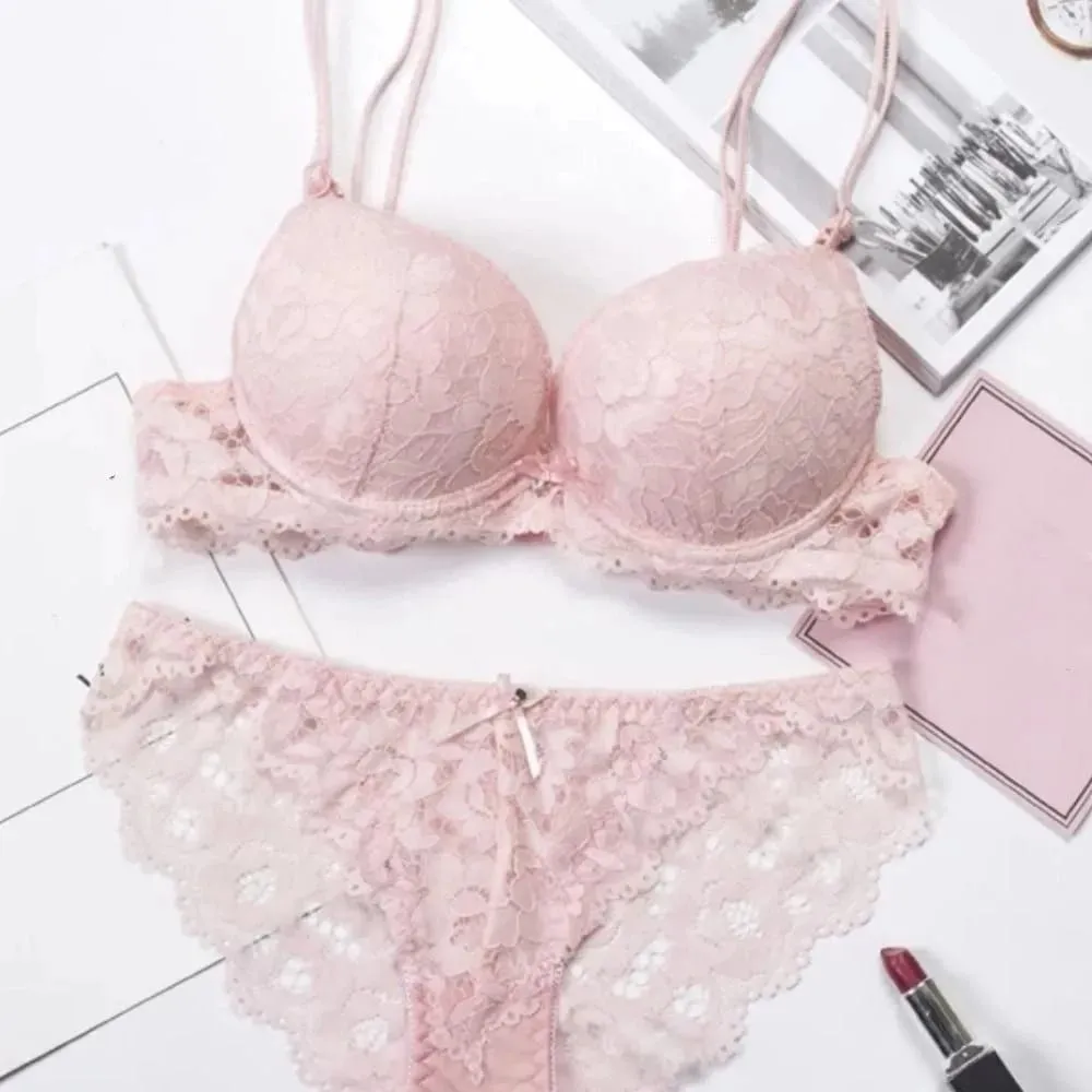 Comfortable Mesh Lace Flower Bra Low Waist Bowknot Bra Panties Set Non Slip Lingerie Push Up Bra Women Summer — image 3