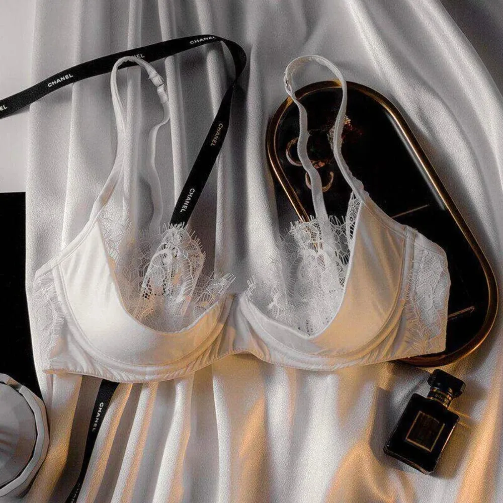 Conjunto de sutiã de renda transparente, plus size, meia xícara, ultra fino, minimizador, suporte de elevação, respirável, copo grande, conjunto de roupa íntima combinando — image 3