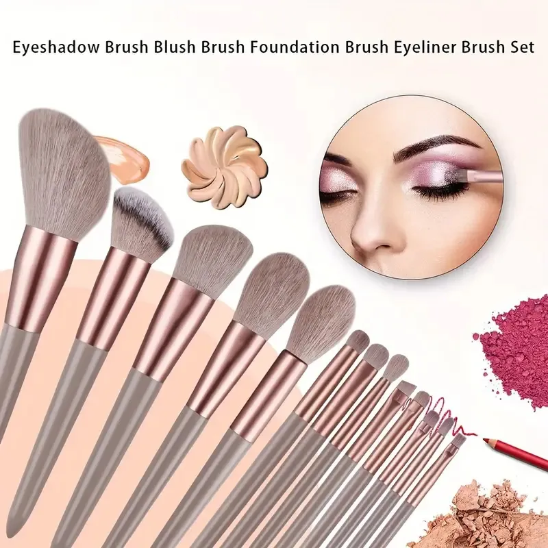 13Pcs Makeup Brushes Tool Set Cosmetic Powder Eye Shadow Foundation Blush Blending Beauty Make Up Brush For Makeup Starters Gift — image 3