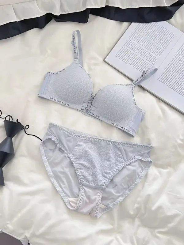 Sexy Front Closure Push-Up Lingerie Set for Small Breasts Comfortable Thin Bra with No Steel Ring Letter Shoulder Straps — image 9