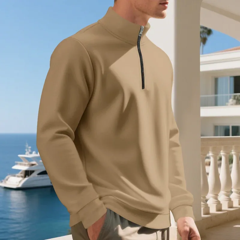 2026 New Fleece Lined Half Zip Sweatshirt for Men, Autumn Winter Solid Color Plus Size Casual Pullover Hoodie Daily Leisure Wear — image 38