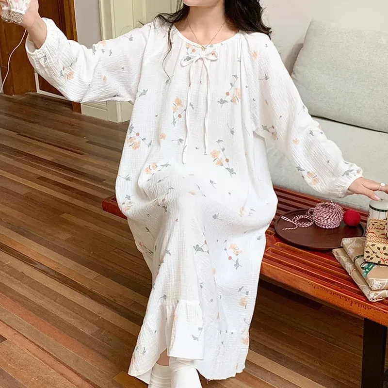 Musselina 100% algodão gaze para mulheres vestido de manga longa botão acima impressão moda casual chique oversized solto feminino vestidos mujer — image 13