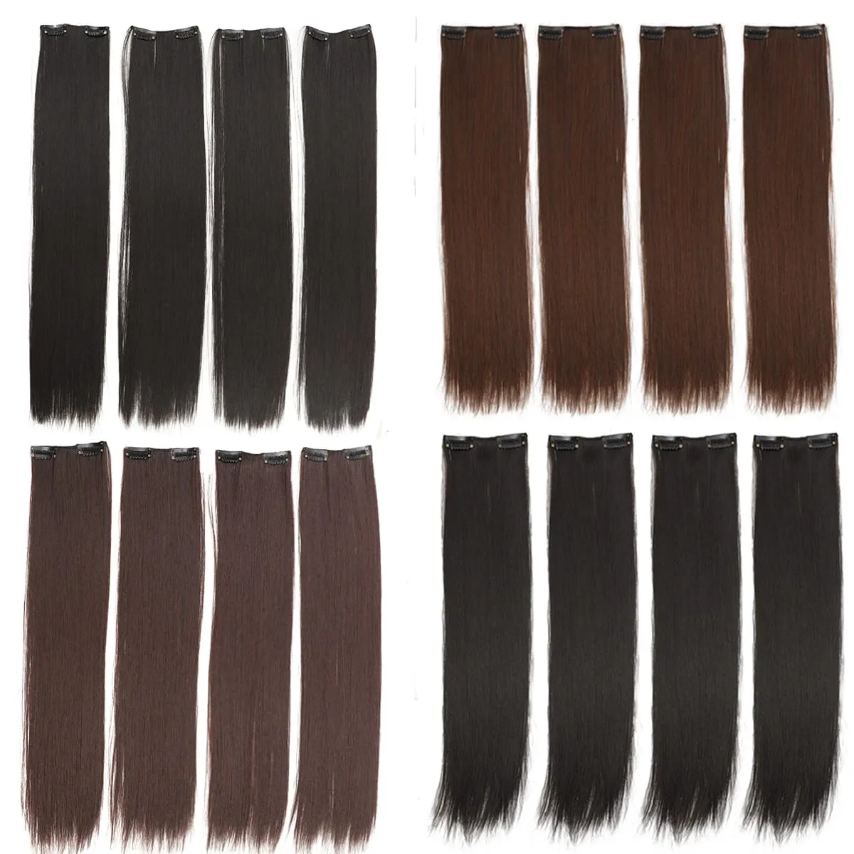 4PCS synthetic hair extension piece long straight hair wig clip heat-resistant wig piece extension on a woman's hair — image 3