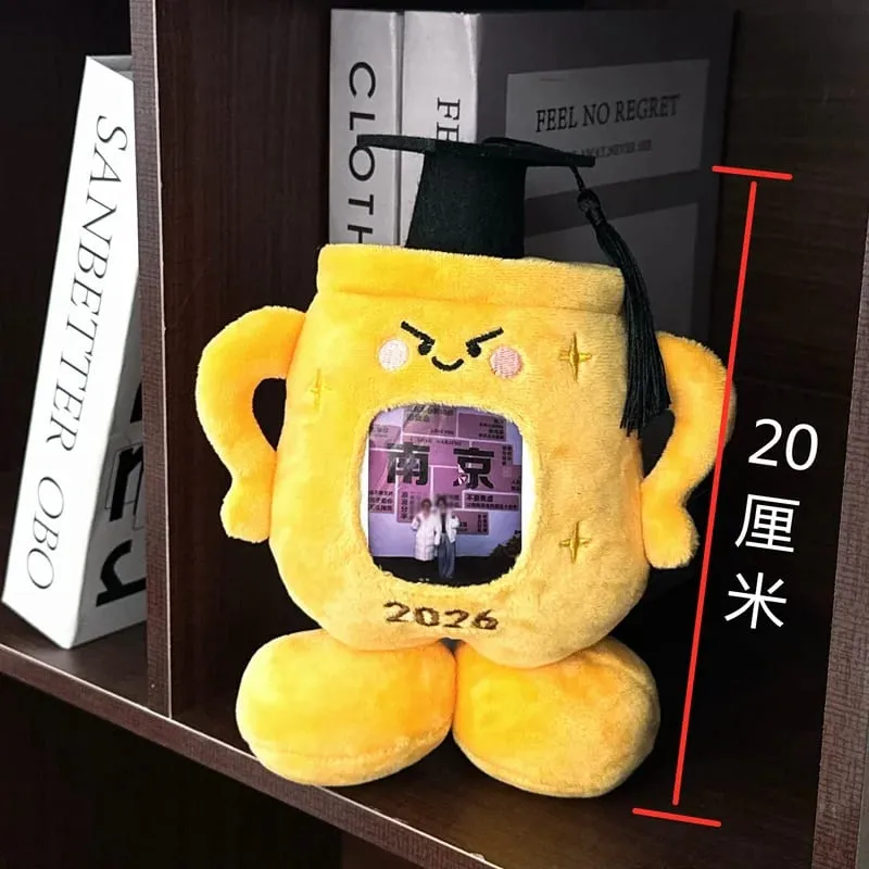 20cm Yellow Trophy Graduation Plush Toy Stuffed Showing a Photo University College Doctor Bachelor Souvenir Present — image 7