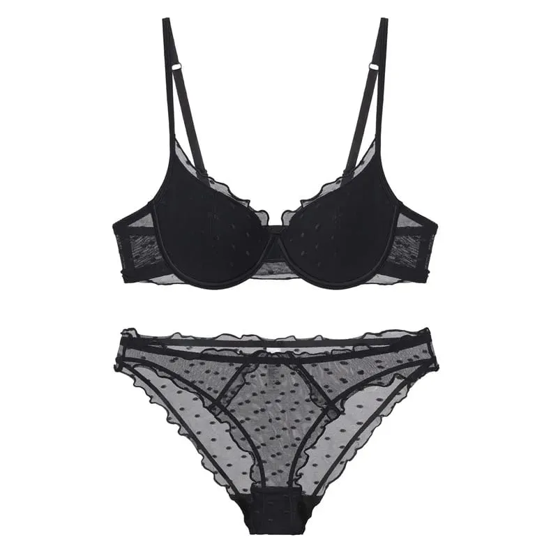 French Lace Polka Dot Bra Two-Piece Set Small Chest Gathering and Lifting Anti-Sagging Side Breast Collecting Lingerie Set — image 4