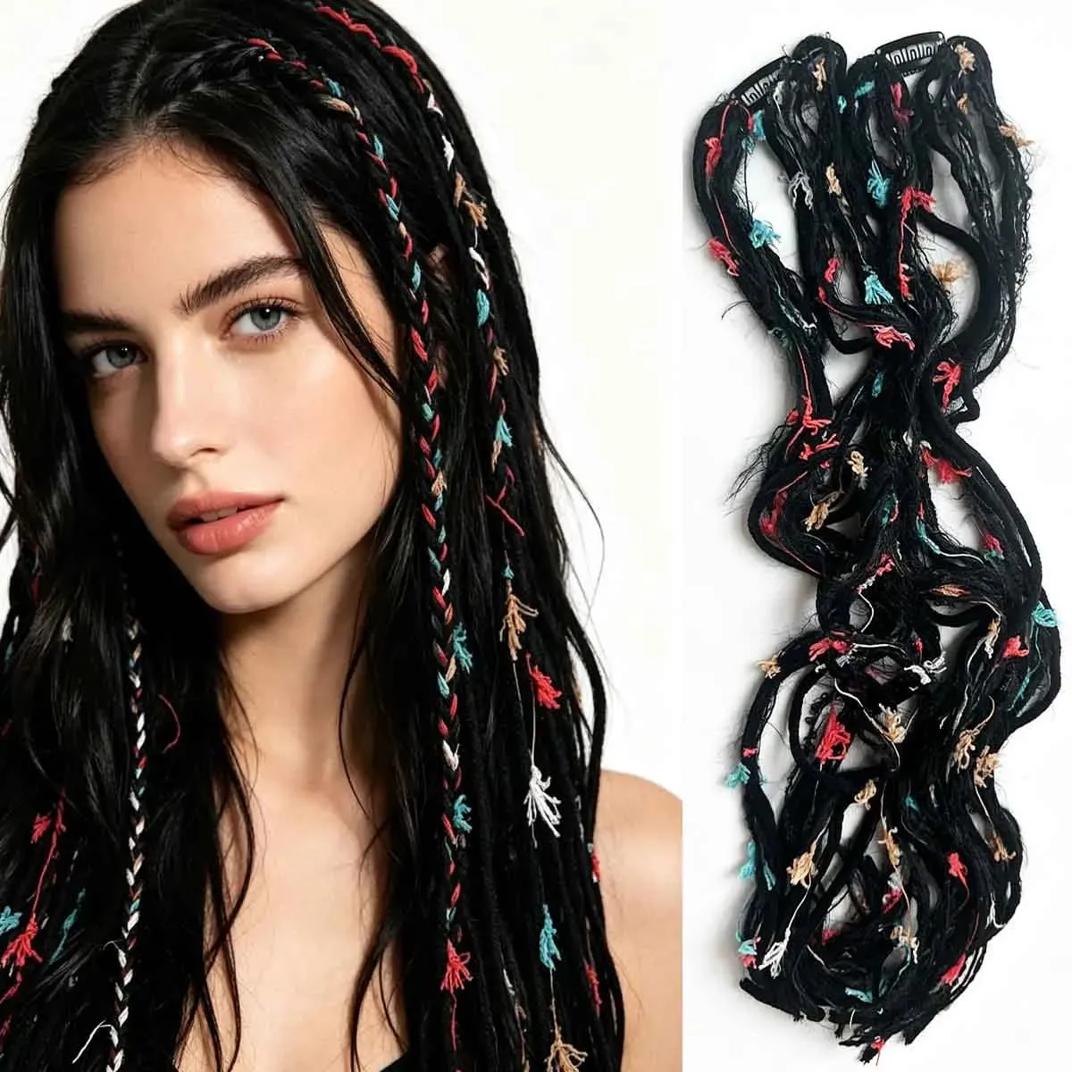 Synthetic Clip In Pastel Pink Macaron Faux Locs Hair Extensions Handmade Textured Straight With HairPieces For Women Daily Party — image 10