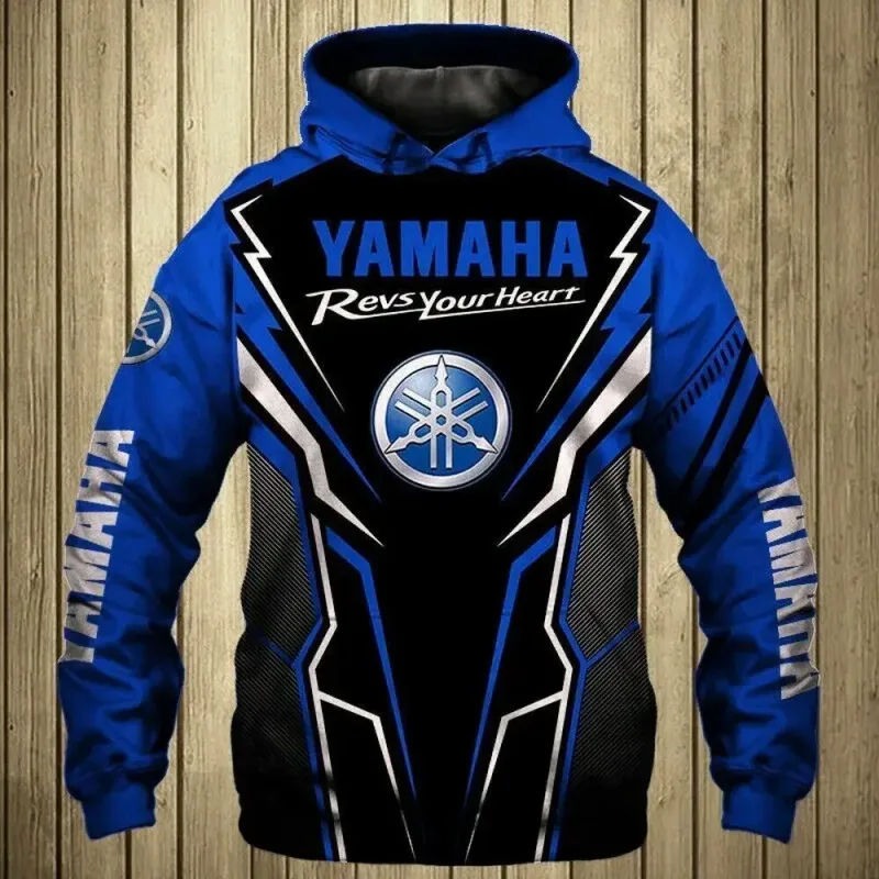 Yamaha men's 3D printed motorcycle hooded pullover shirt suitable for street wear and motorcycle riding