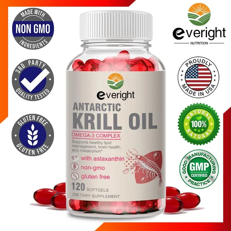 Krill Oil - Phospholipid Omega-3 Complex with Astaxanthin - Support Lipid Management Metabolism Brain & Heart Health - EPA DHA