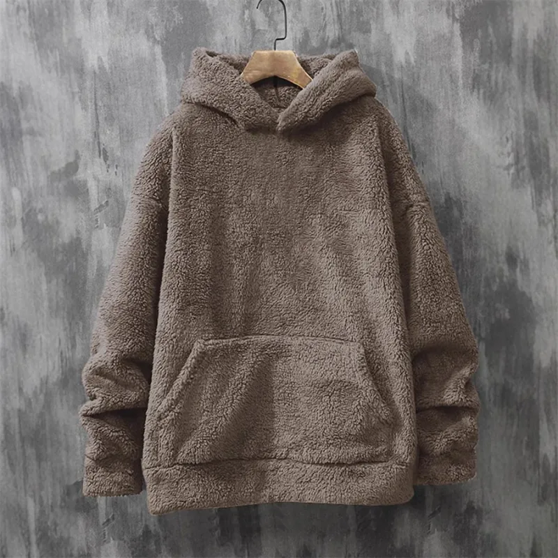 Purple Men's Hoodies Coral Fleece Designer Vintage Novelty Hooded Sweatshirt 2026 New Korean Style Winter Warm Pullovers for Men — image 6